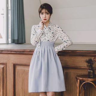 Modern Hanbok Midi Skirt In Light Blue Sky Blue - One Size