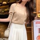 Short-sleeve Polka Dot Sweater Beige - One Size