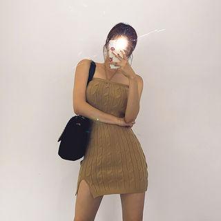 Halter-neck Cable-knit Knit Minidress