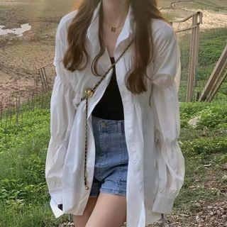 Long-sleeve Shirred Blouse White - One Size