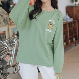 Long-sleeve Avocado Print Loose-fit T-shirt