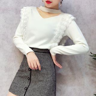Lace Trim Cutout Sweater