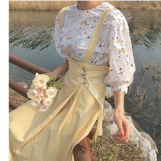 Printed Elbow-sleeve Blouse / Midi Suspender Dress