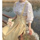 Printed Elbow-sleeve Blouse / Midi Suspender Dress