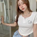 Short-sleeve Print Slim-fit Top