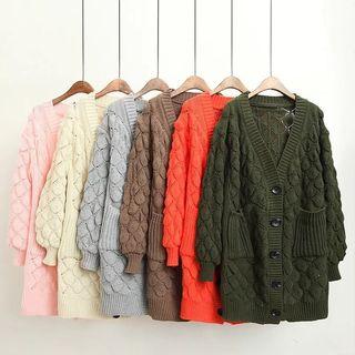 Puff-sleeve Check Cardigan