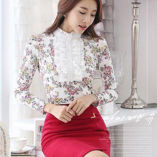 Fleece-lined Lace Print Chiffon Top
