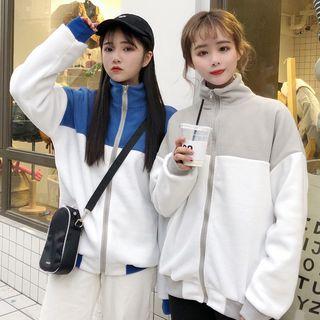 Color Block High Neck Zip Jacket