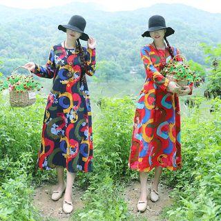 Long-sleeve Pried Midi Dress