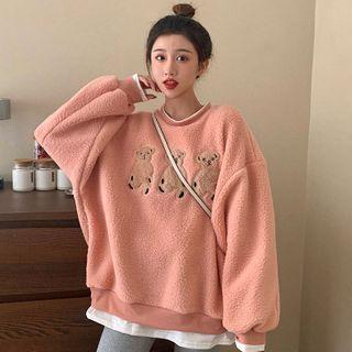 Mock Two-piece Bear Embroidered Sweatshirt