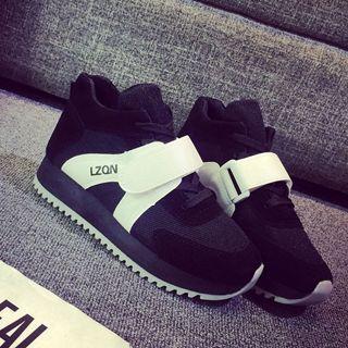 Contrast-color Hook And Loop Sneakers