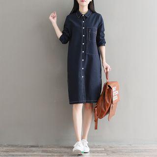 Contrast Stitching Midi Shirt Dress