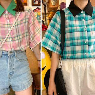 Plaid Loose-fit Short-sleeve Polo-shirt