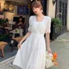 Short-sleeve Embroidered Cut-out A-line Dress