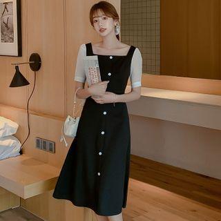 Puff-sleeve Button-up A-line Dress