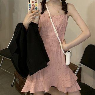 Spaghetti Strap Dotted A-line Dress / Cropped Blazer