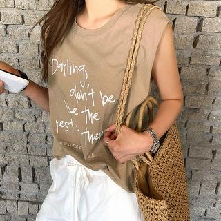 Lettering Sleeveless Overlay Top