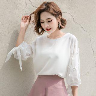 Flower Short-sleeve Chiffon Top