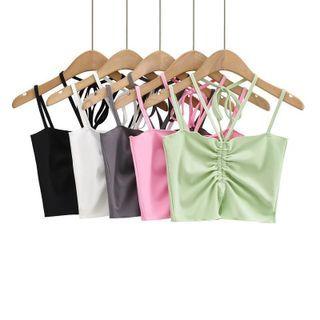 Strappy Plain Drawstring Crop Camisole Top