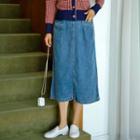 Drawcord Midi Denim Skirt Blue - One Size