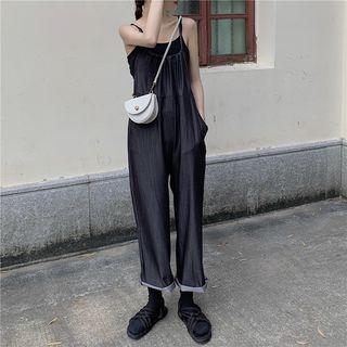 Plain Straight-leg Jumper Pants Black - One Size