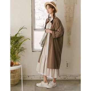 Open-front Linen Blend Long Jacket