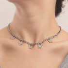 Butterfly Rhinestone Alloy Necklace Silver - One Size