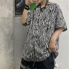 Zebra Print Elbow-sleeve Shirt