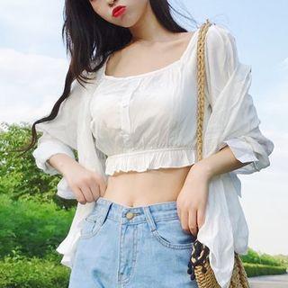3/4-sleeve Crop T-shirt / Light Jacket