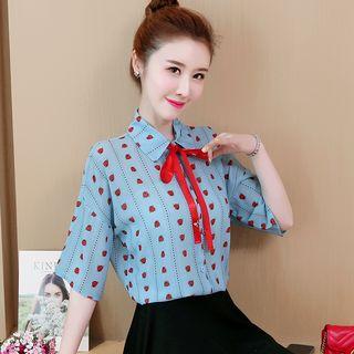 Short-sleeve Beetle Print Chiffon Blouse