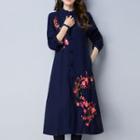Floral Embroidered Frog Button Coat