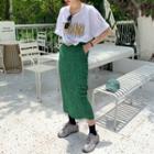 Short-sleeve Letter Printed T-shirt / High-waist Animal Printed Skirt