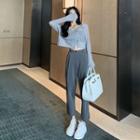 Long-sleeve Cropped Knit Top / High-waist Pants
