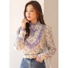 Frill-trim Floral Blouse With Ribbon Brooch