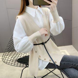 Set: Cuffed Shirt + Sweater Vest