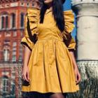 Elbow-sleeve Ruffle Mini Shirt Dress