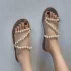 Peep-toe Pearl Flat Shoes