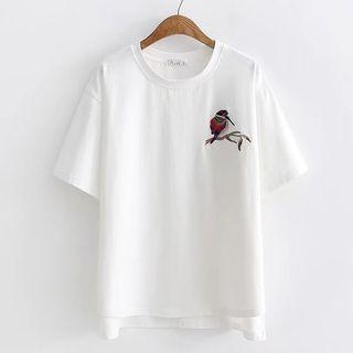 Short-sleeve Bird Embroidery T-shirt
