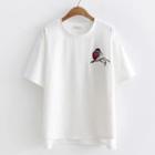 Short-sleeve Bird Embroidery T-shirt