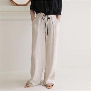 Wide-leg Linen Blend Pants With Sash