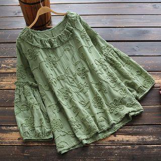 Long-sleeve Embellished Linen Top