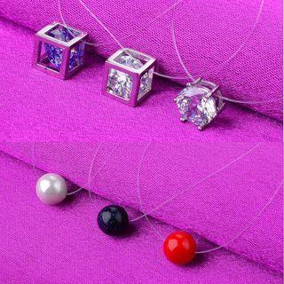 Caged Rhinestone / Bead Pendant Fishing Line Necklace