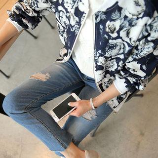 Rose Print Zip-up Jacket