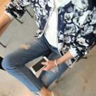 Rose Print Zip-up Jacket