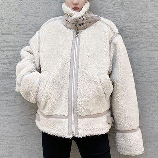 Stand-collar Buckled Fleece Jacket