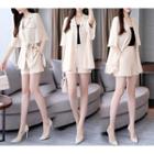 Set: Elbow-sleeve Chiffon Blazer + Wide-leg Shorts