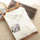 Long-sleeve Floral Embroidery Shirt White - One Size