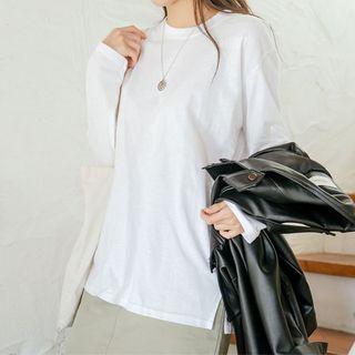 Plus Size Slit-side Cotton T-shirt