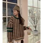 Houndstooth Loose-fit Sweater Green & Coffee - One Size