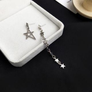Asymmetrical Star Drop Earring 1 Pair - Asymmetry Star Earring - Silver - One Size